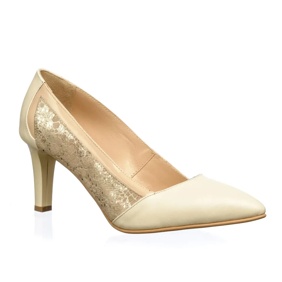 Catinca Shoes A10 BFA pantofi piele bej auriu