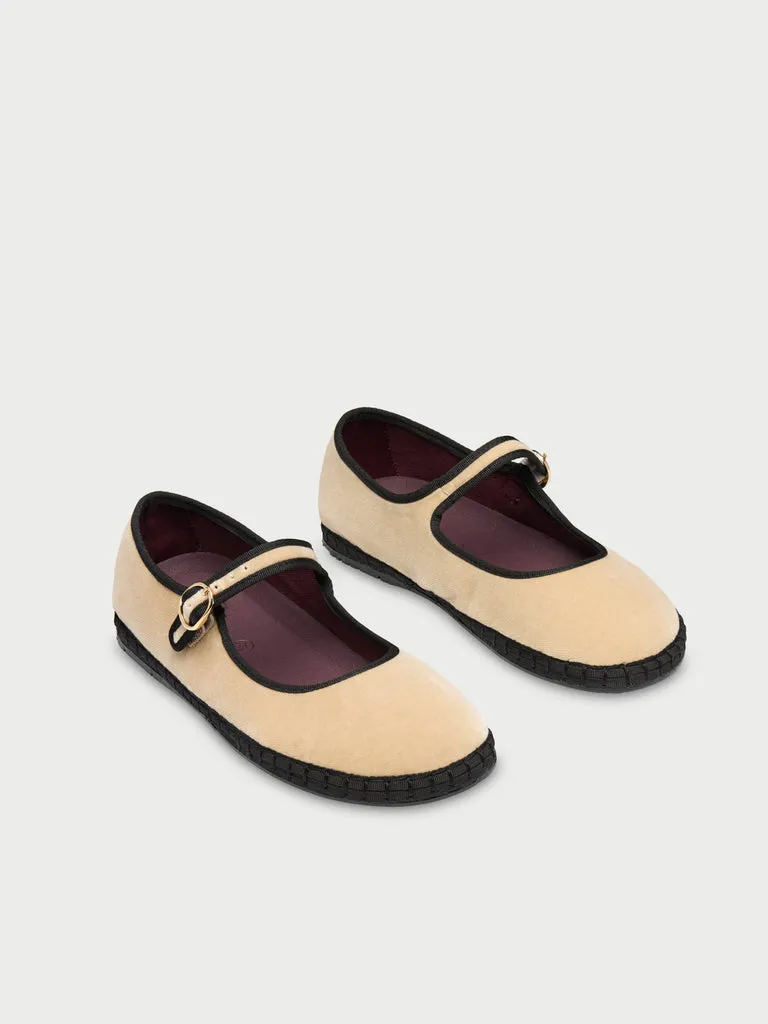Flagelus Cinderella Theodora pantofi Mary Jane bej catifea