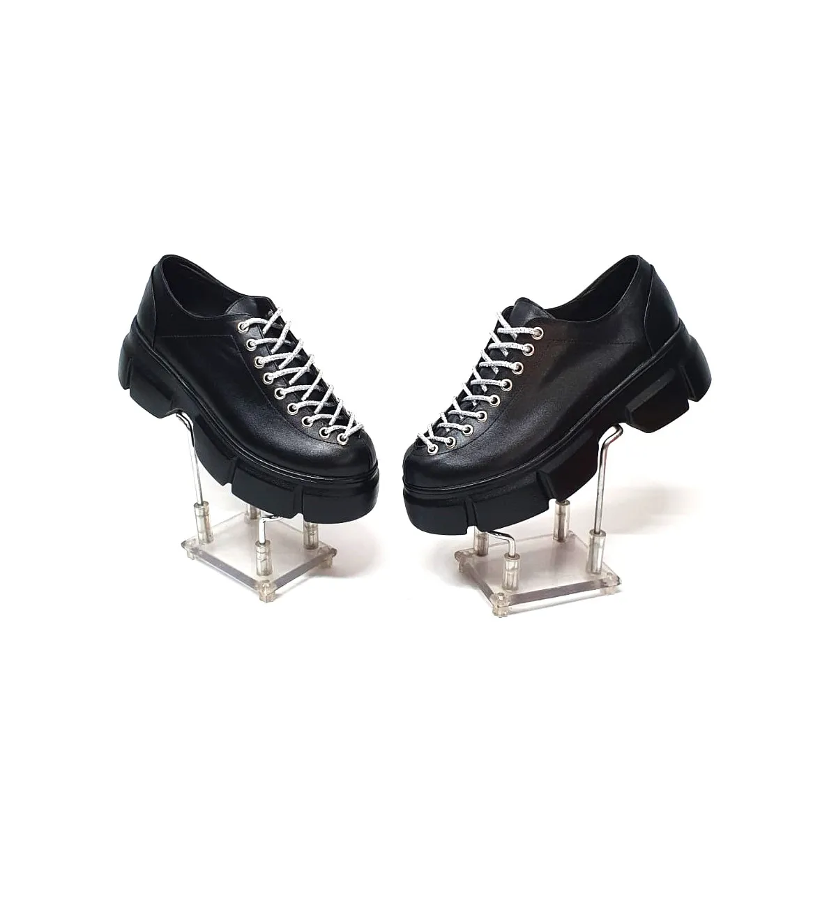 Catinca Shoes X2 NBSA pantofi dama piele negru siret argintiu