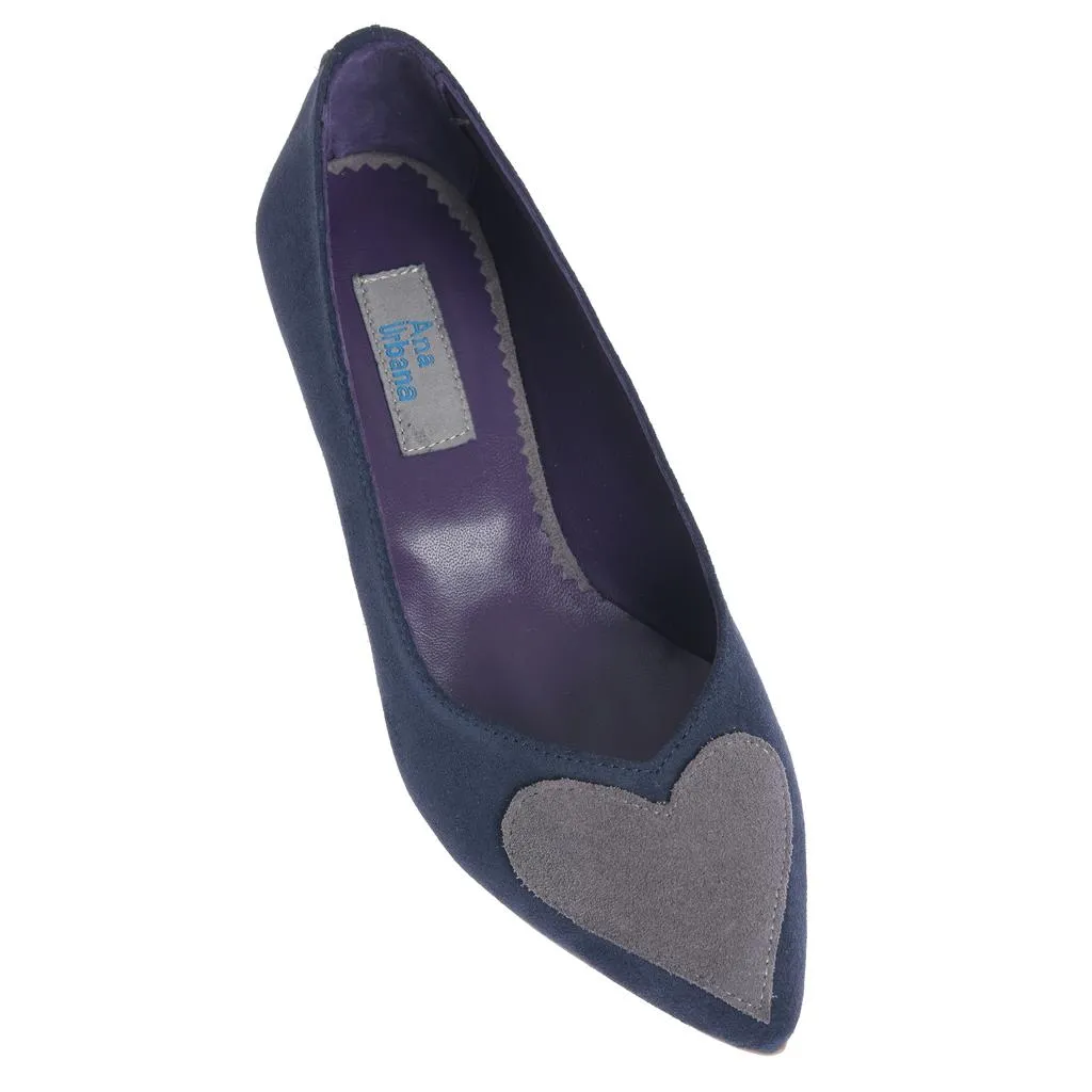 Ana Urbana Stockholm pantofi piele bleumarin-gri inima