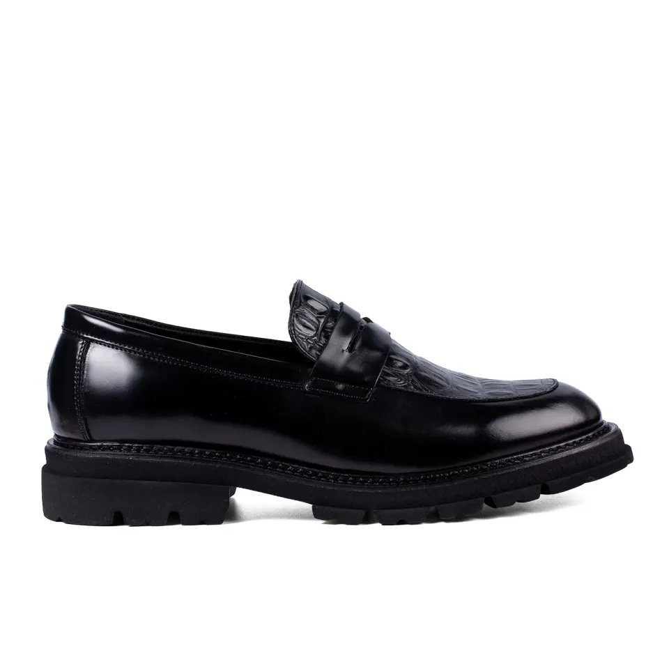 Lucas Shoes Ezra Ukr mocasini piele negru croco