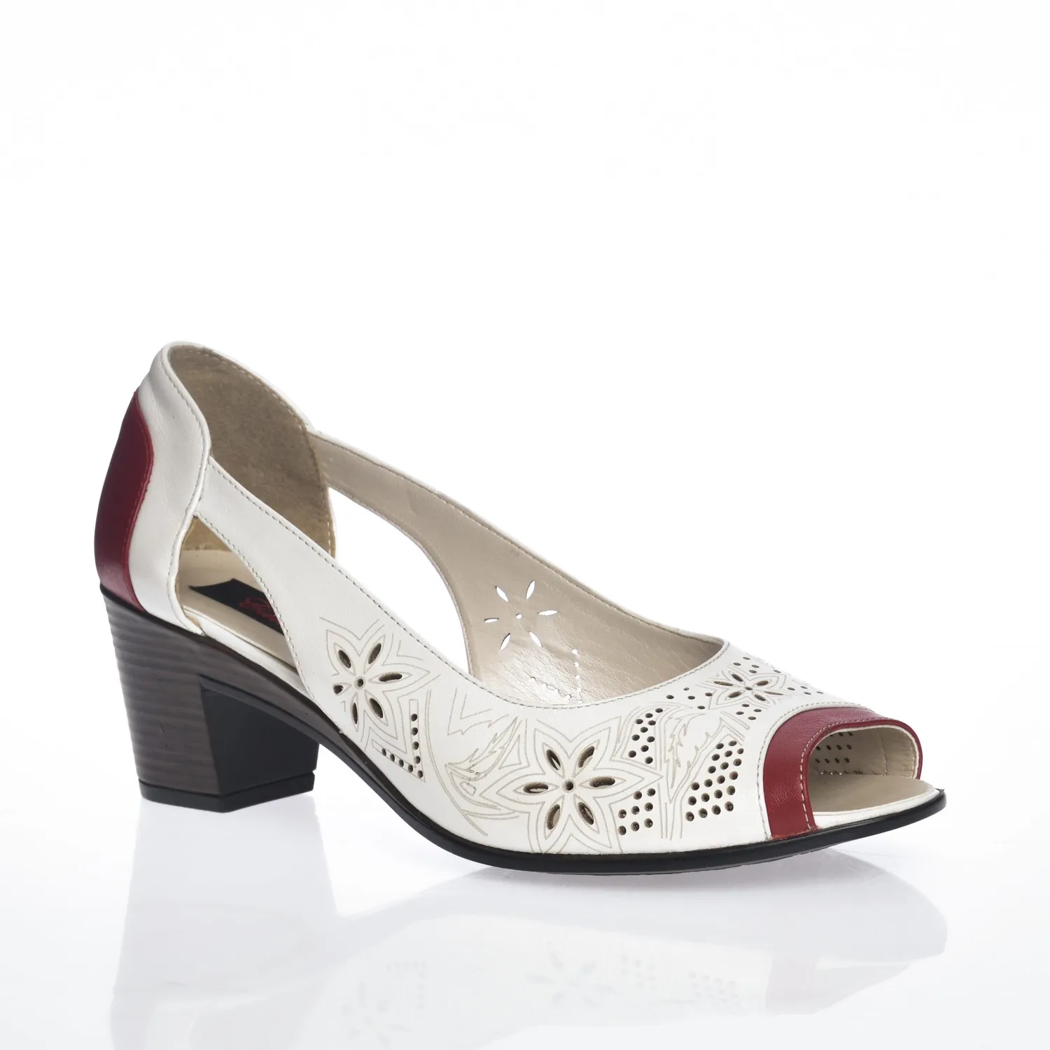 Catinca Shoes T1 AR sandale dama piele alb cu rosu