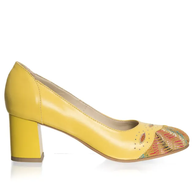 Catinca Shoes 03 GVM pantofi damă galben mozaic piele