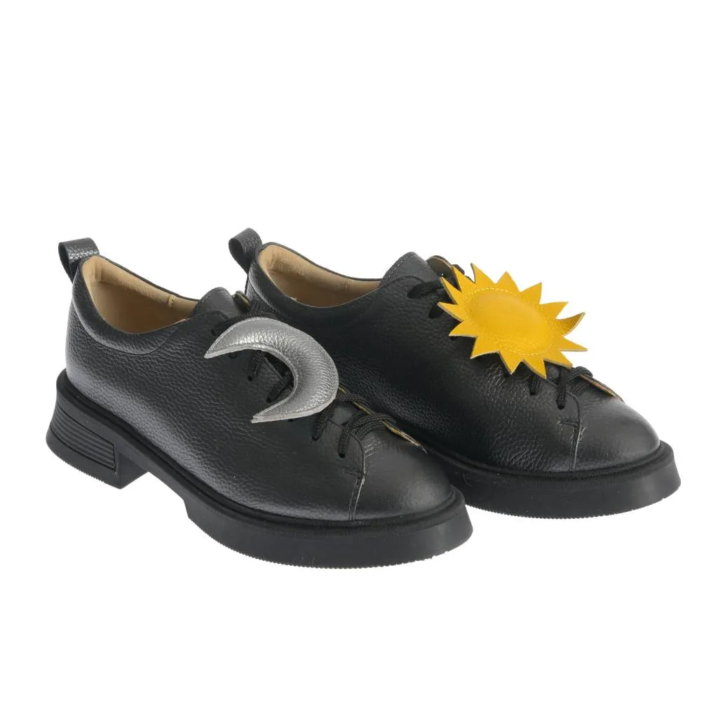 Ana Urbana Boston pantofi piele negru-galben cu siret
