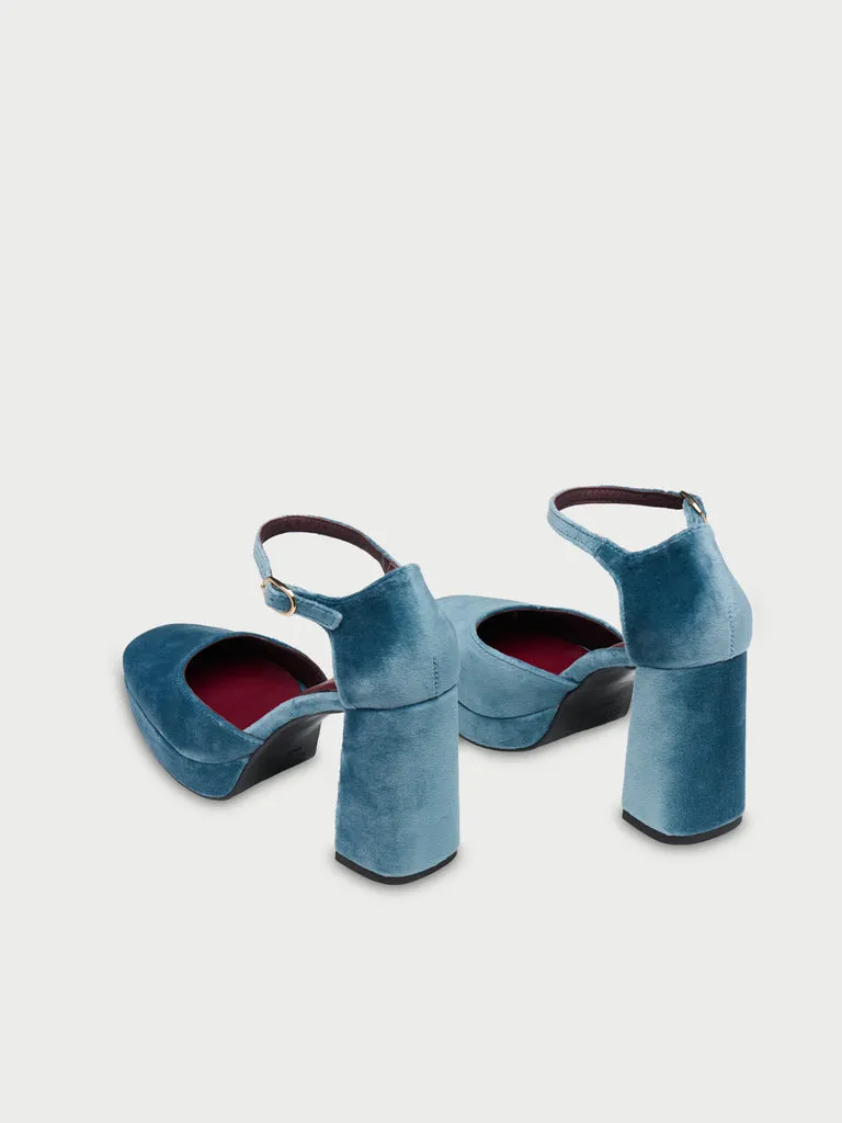Flagelus Flamenco Blue pantofi toc albastru catifea 9 cm