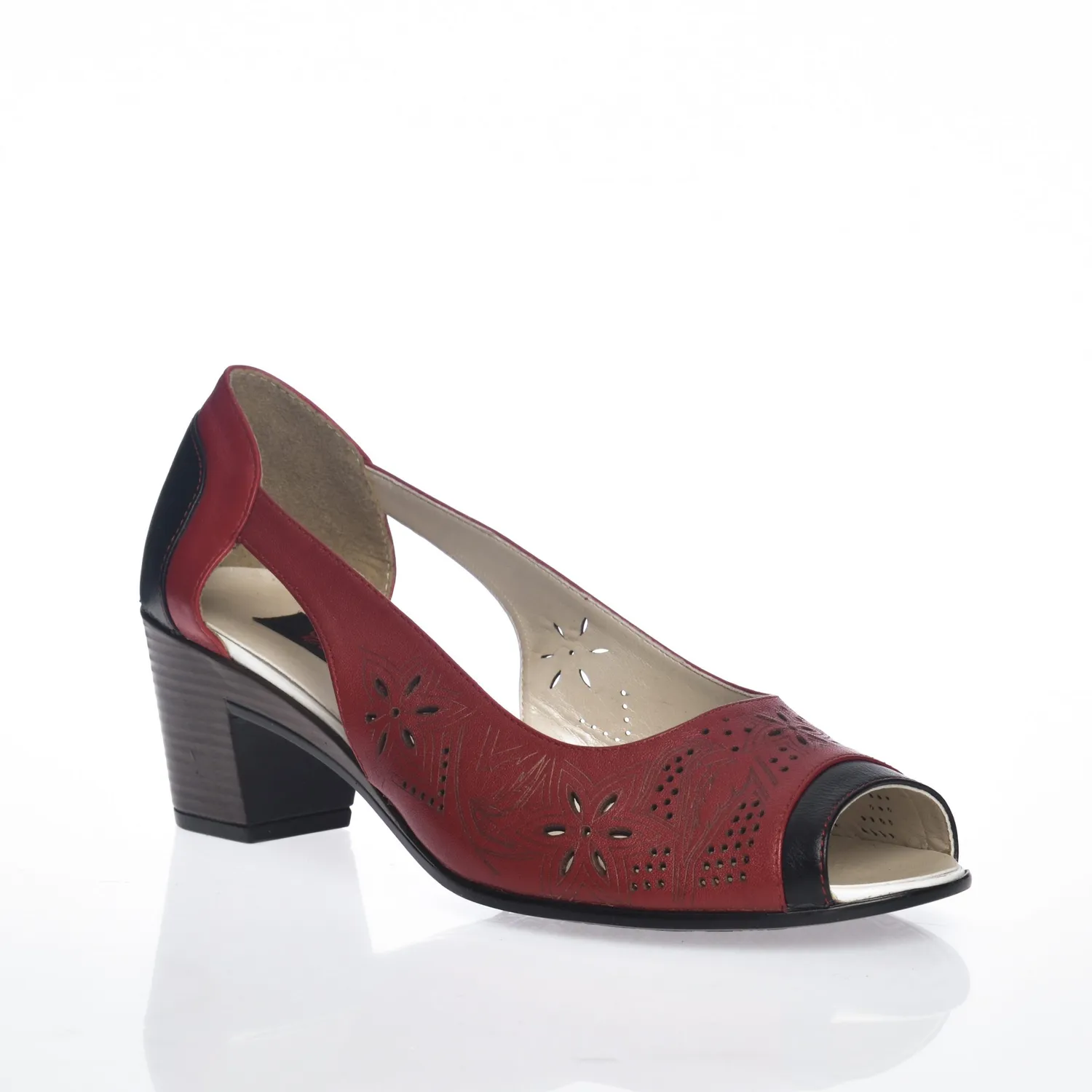 Catinca Shoes Rosu Negru T1 RN sandale dama piele naturala