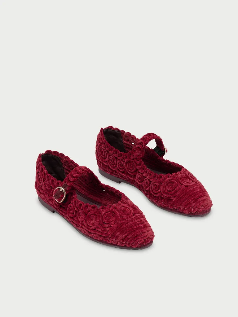 Flagelus Kyra Burgundy pantofi Mary Jane velur bordo