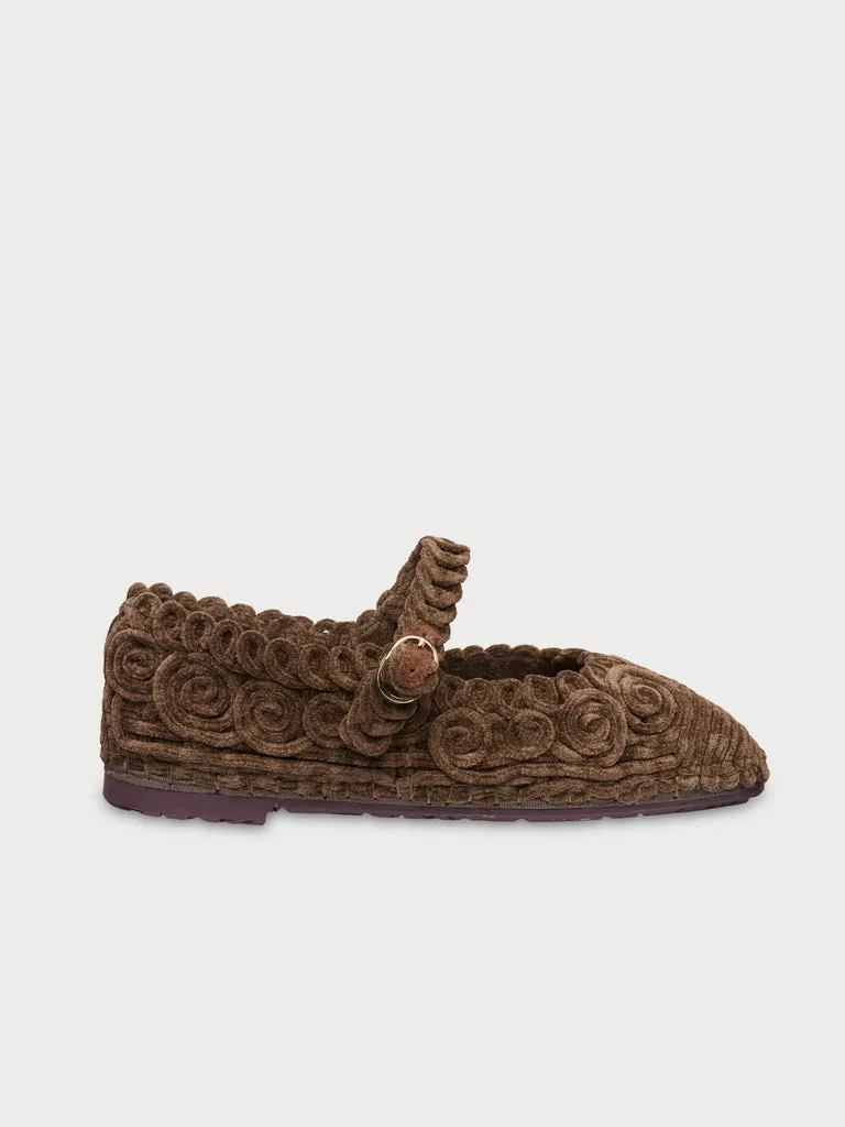 Flagelus Kyra Taupe pantofi Mary Jane velur taupe