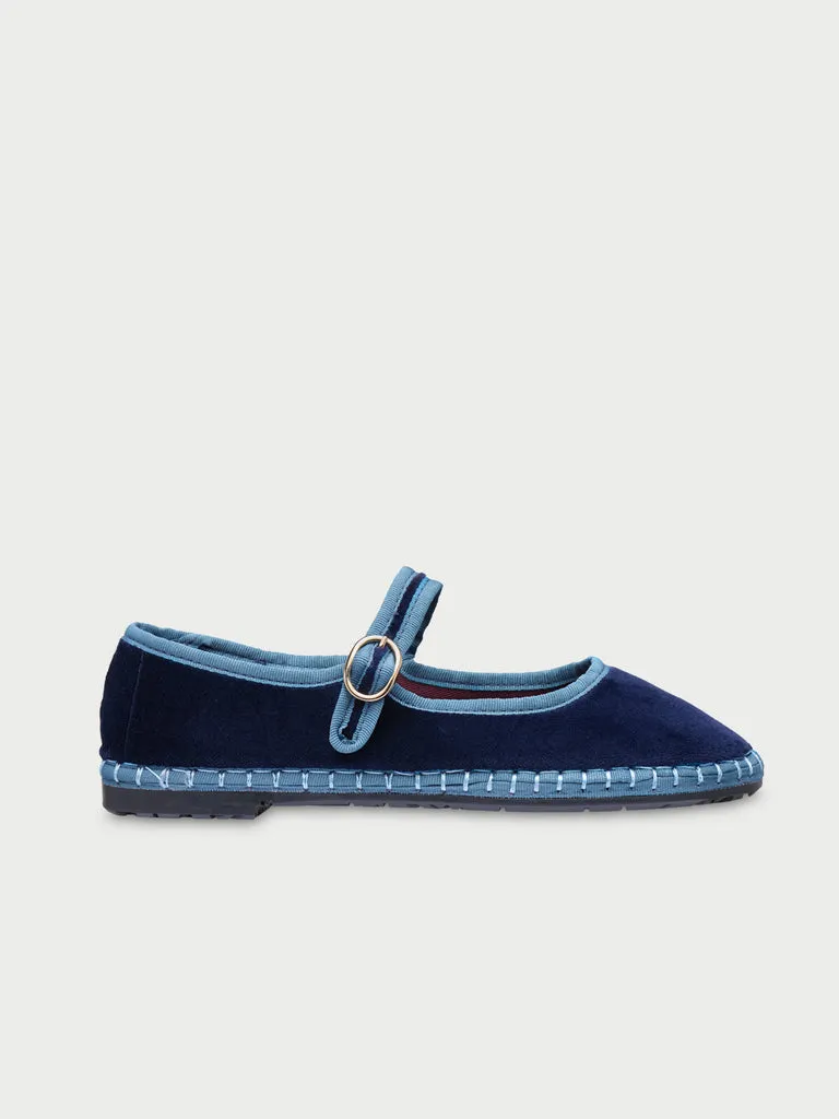 Flagelus Montague pantofi mary jane catifea bleumarin