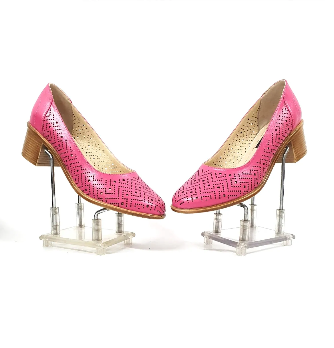 Catinca Shoes T14 RZ pantofi dama piele naturala roz perforati
