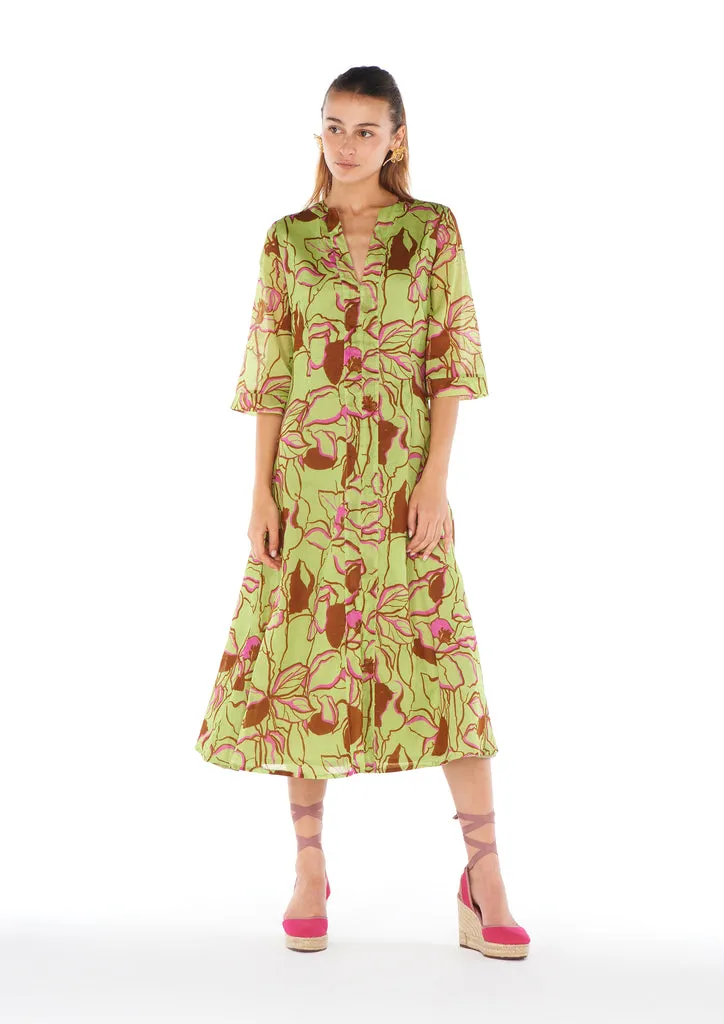 Flagelus Yao Green Kaftan rochie verde poliester