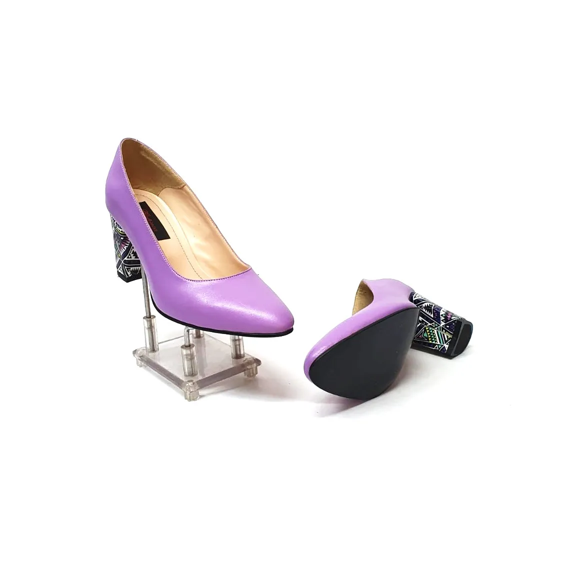 Catinca Shoes R7 LT pantofi piele naturala lila triunghiuri