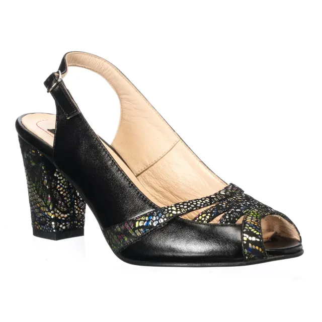 Catinca Shoes 024 NF sandale damă piele negru floricele