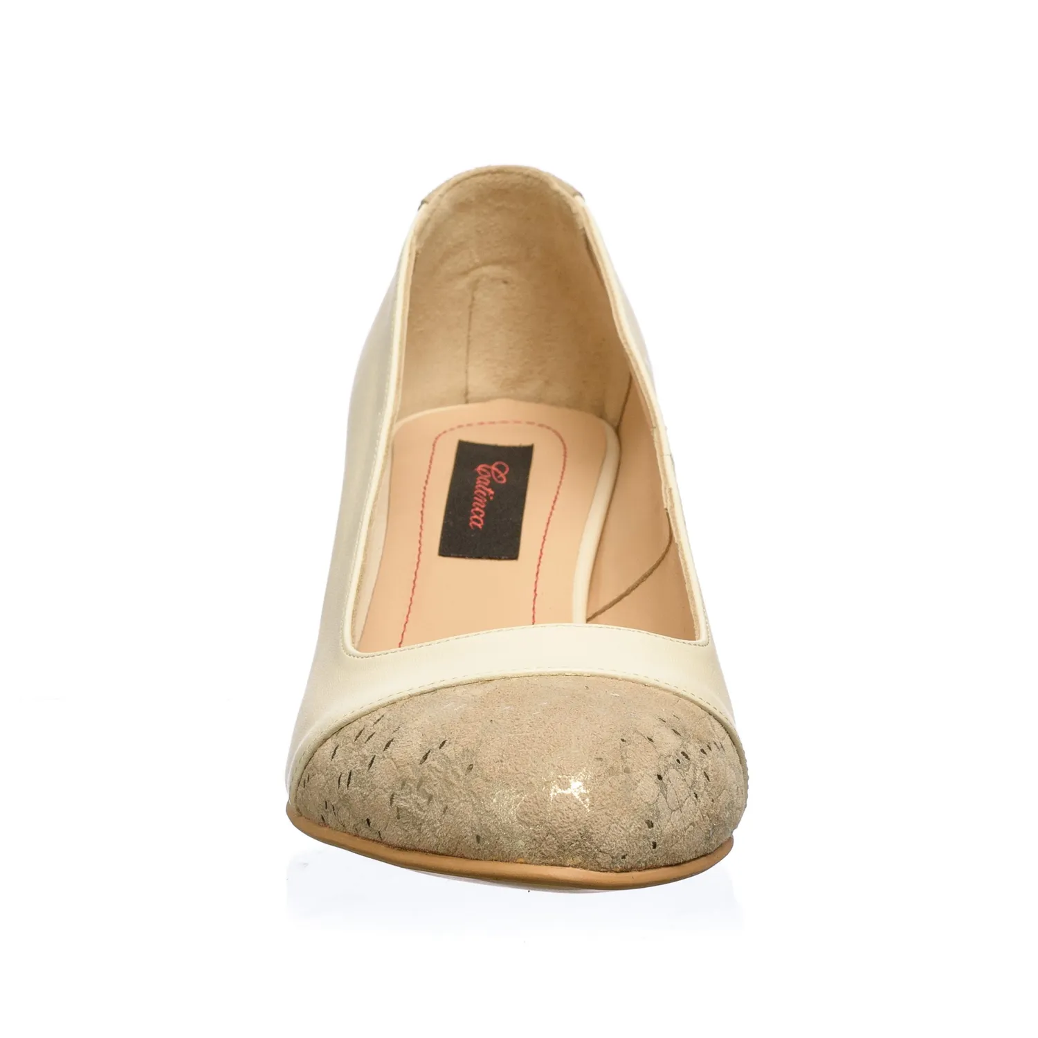 Catinca Shoes A5 BFA pantofi dama piele naturala bej firicel auriu