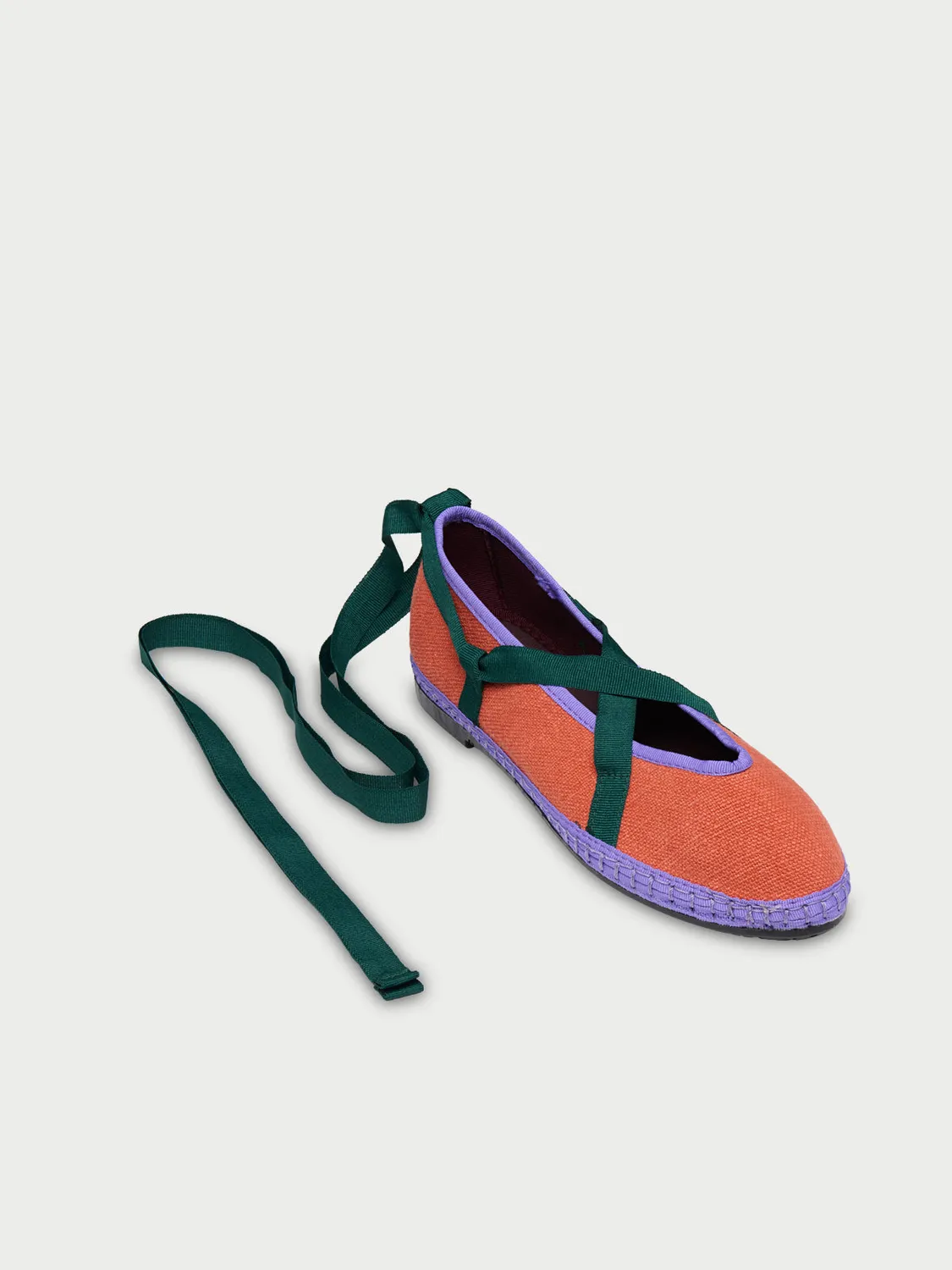 Flagelus Ribbon Linen Teja pantofi portocalii din in