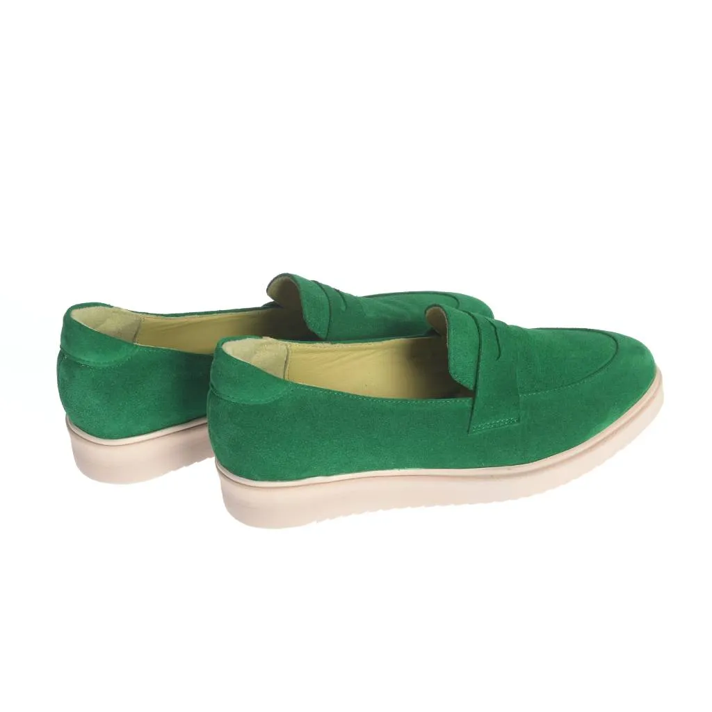 Ana Urbana Shoes Valencia mocasini verzi-bej piele intoarsa