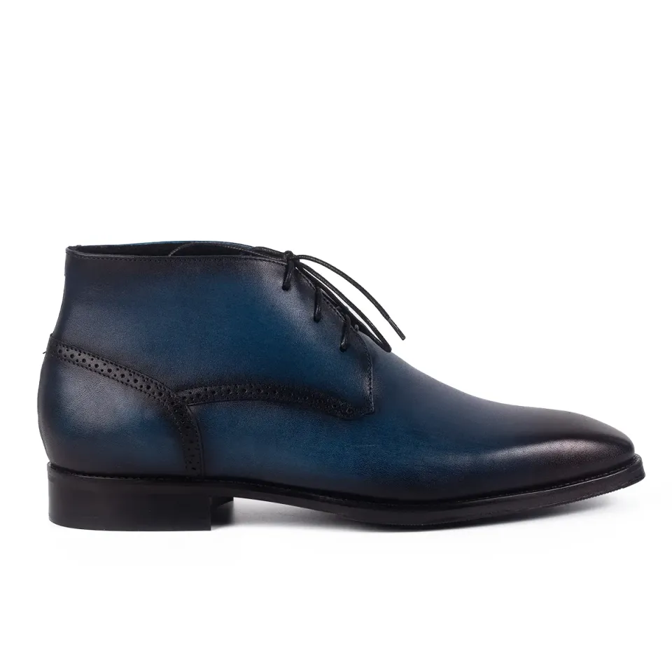 Lucas Shoes 851A Blue ghete iarnă albastre piele
