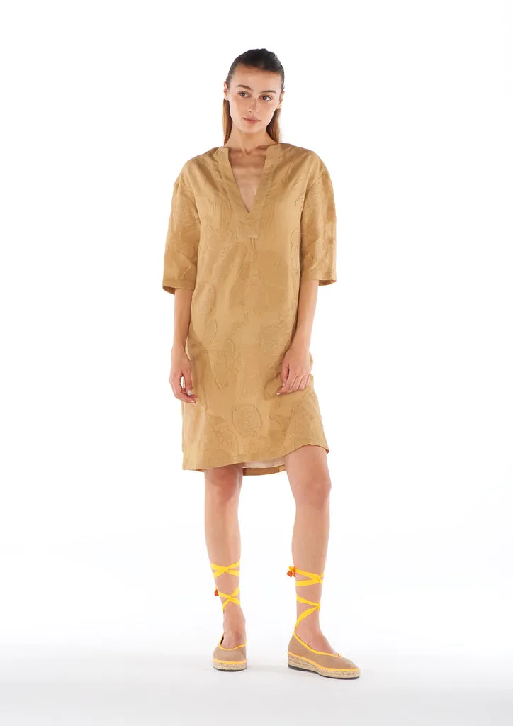 Flagelus Shan Yu Camel caftan scurt poliester