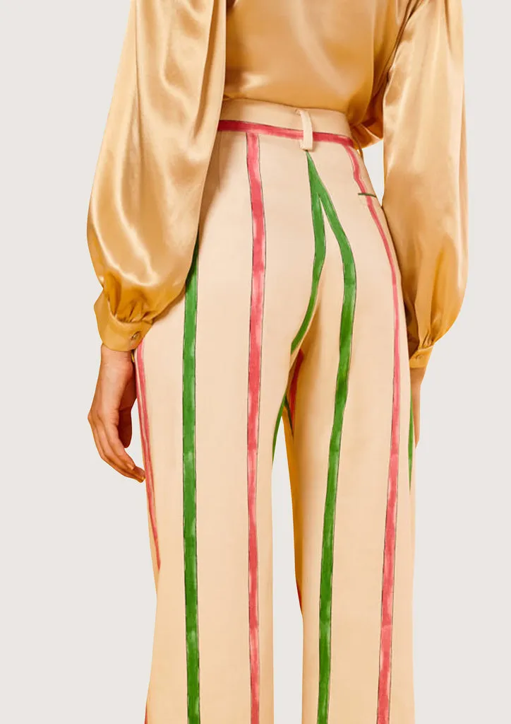 Flagelus Coco pantaloni dungi roz verde bumbac