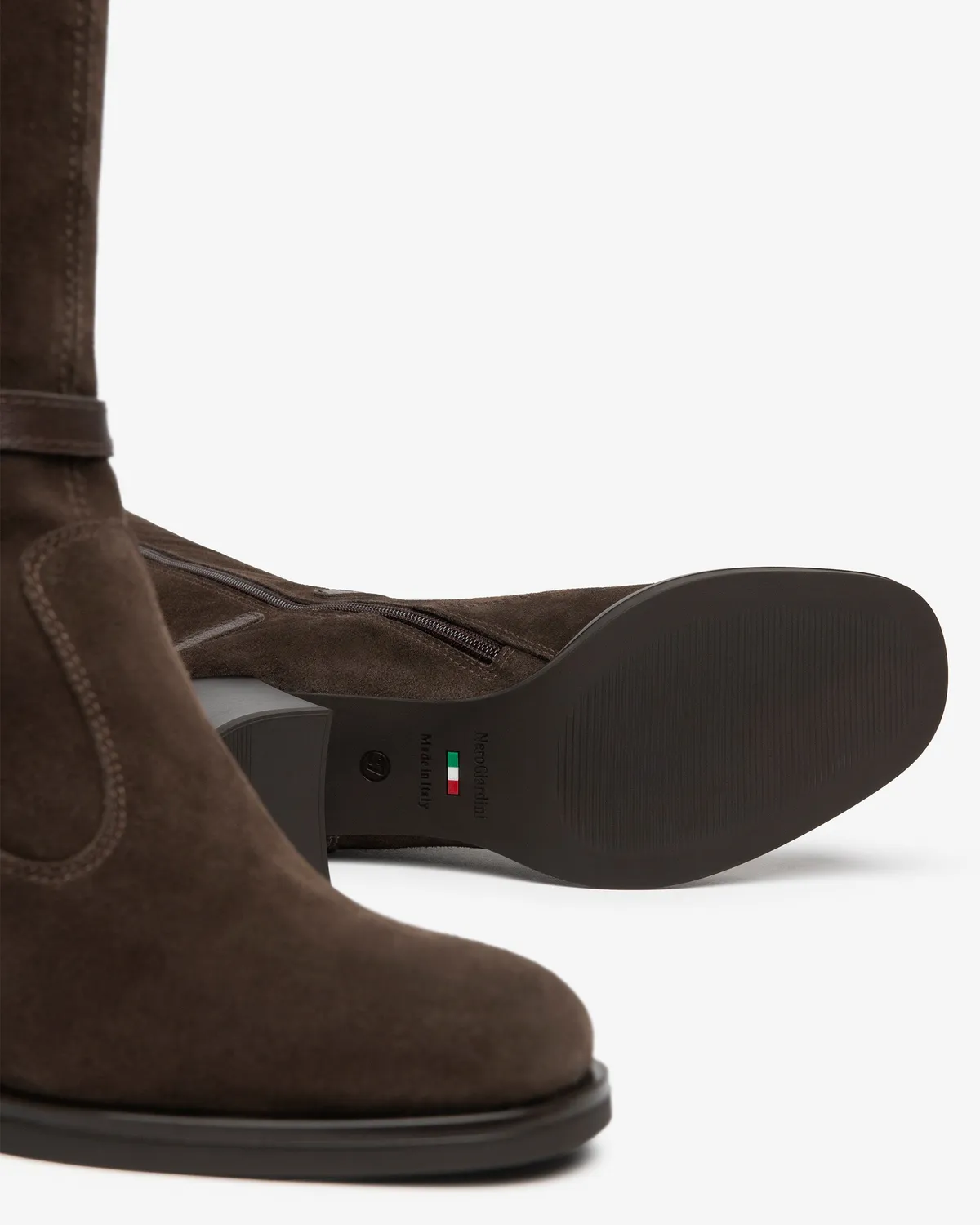 NeroGiardini Cizme piele damă toc bloc 75 mm piele întoarsă