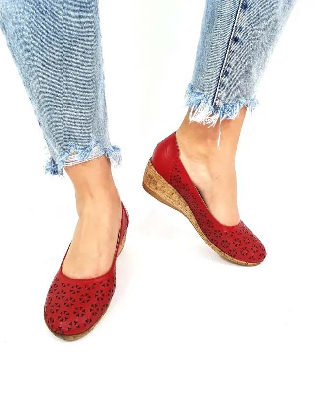 Catinca Shoes T15 R pantofi dama rosii perforati piele