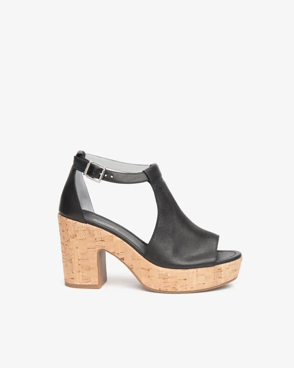 NeroGiardini sandale piele toc patrat pluta 9cm
