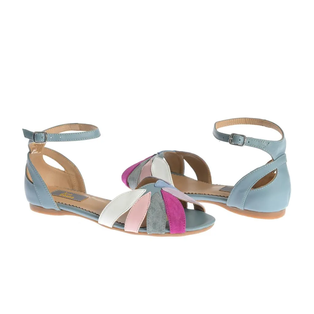 Ana Urbana Shoes San Antonio sandale albastre talpă plată