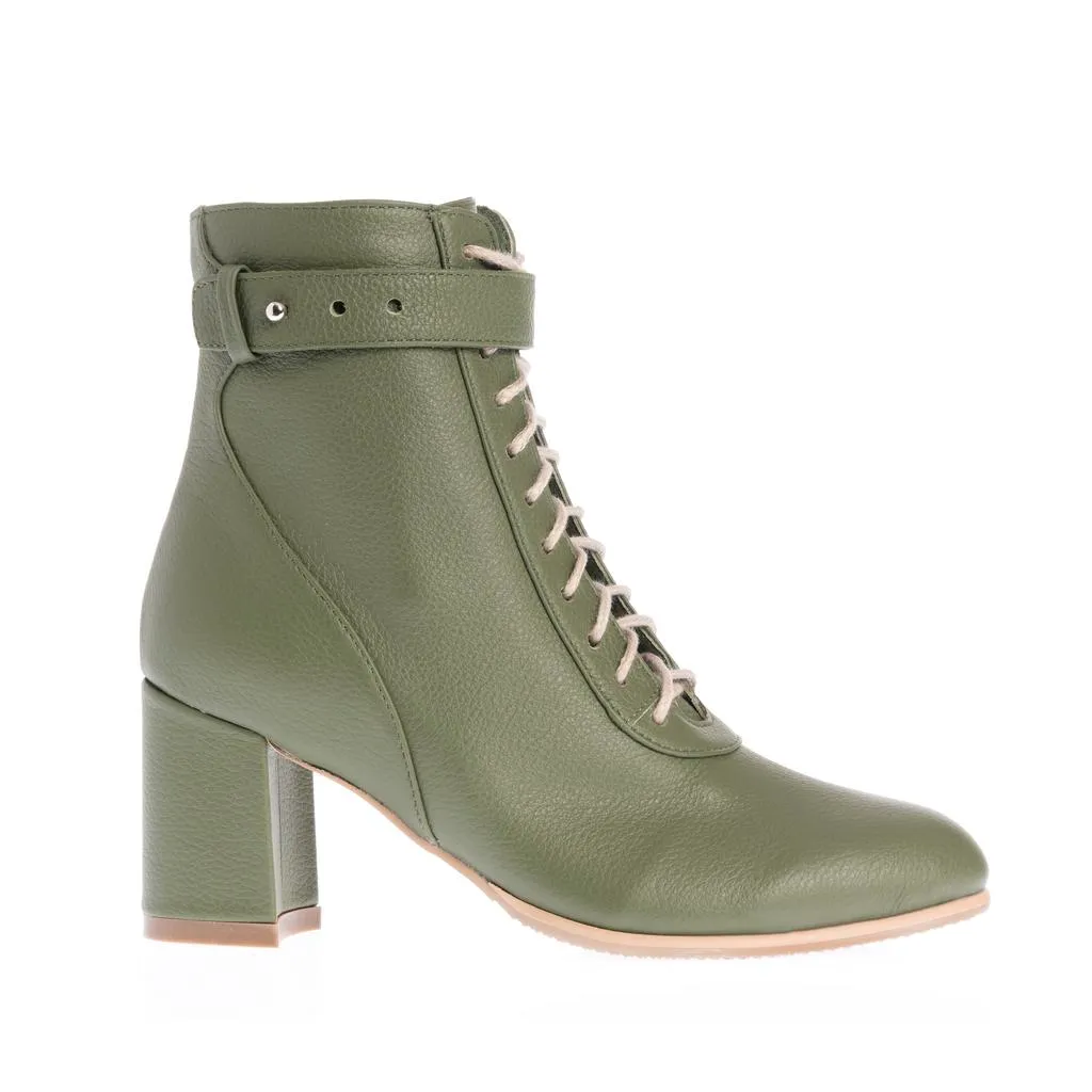 Ana Urbana Paloma botine piele khaki toc gros 6 cm