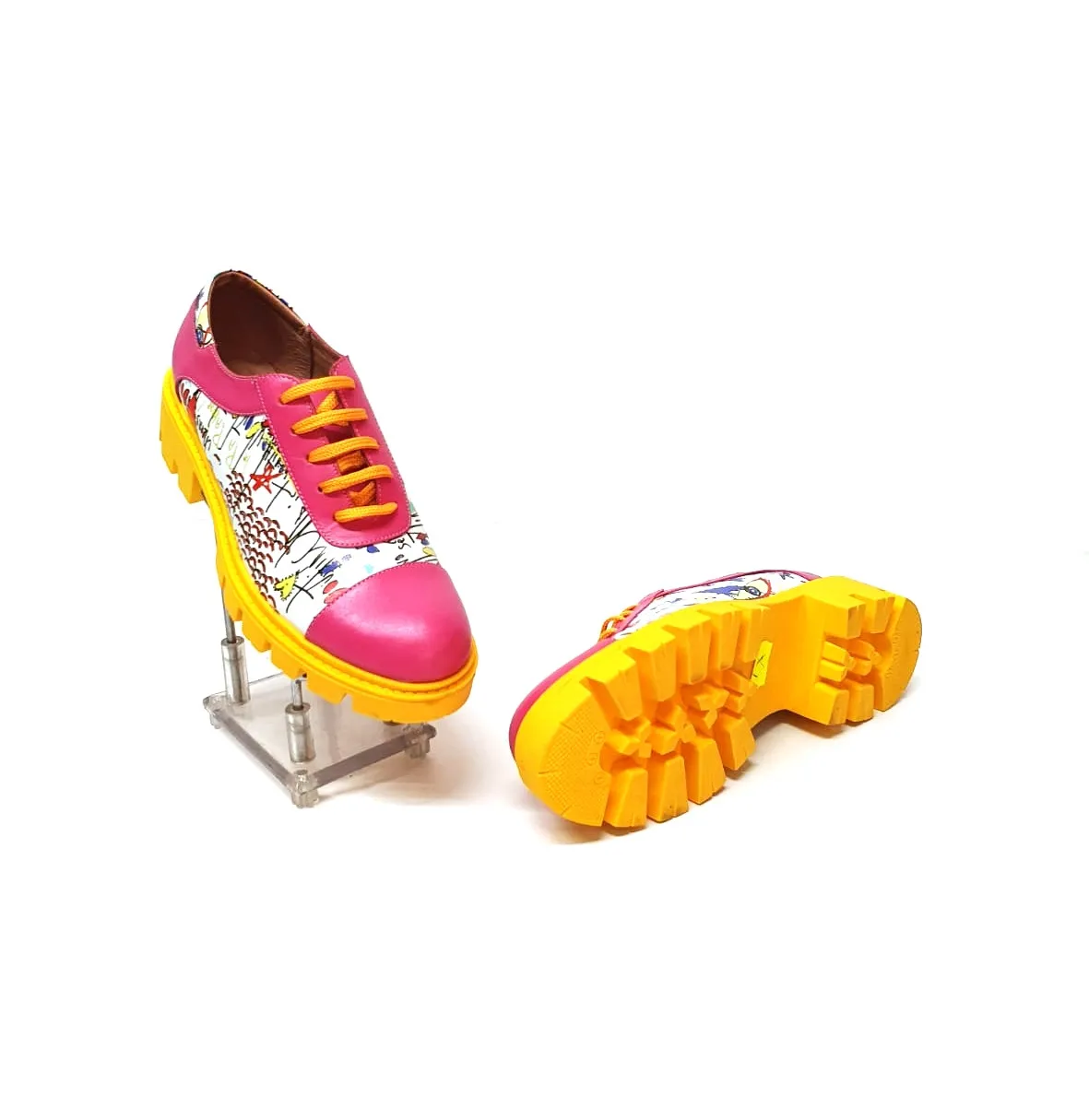 Catinca Shoes X1 RAC pantofi piele naturala roz cu alb
