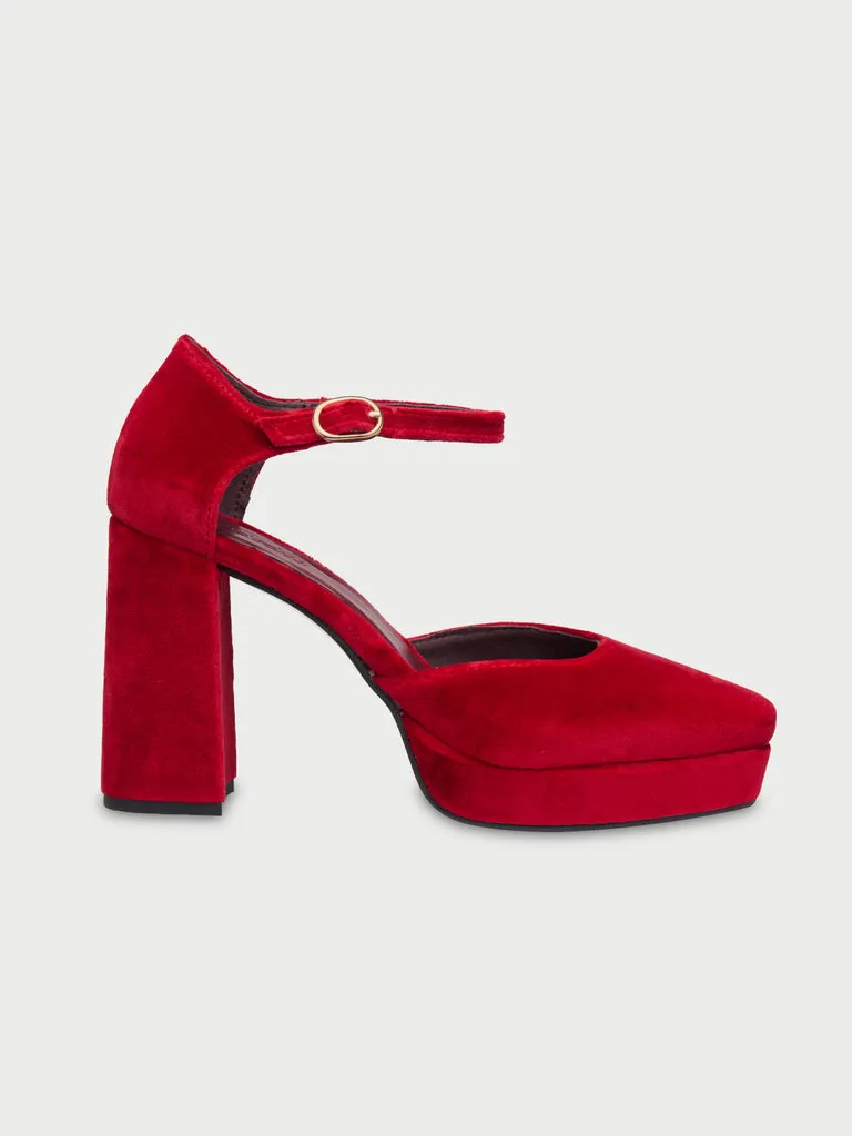 Flagelus Flamenco Red pantofi toc catifea roșu 9 cm