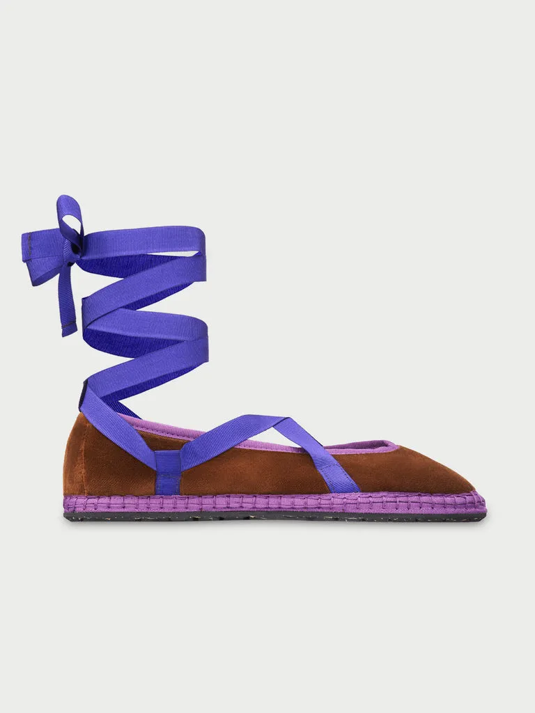 Flagelus Eichiro Velvet Ribbon slippers maro catifea