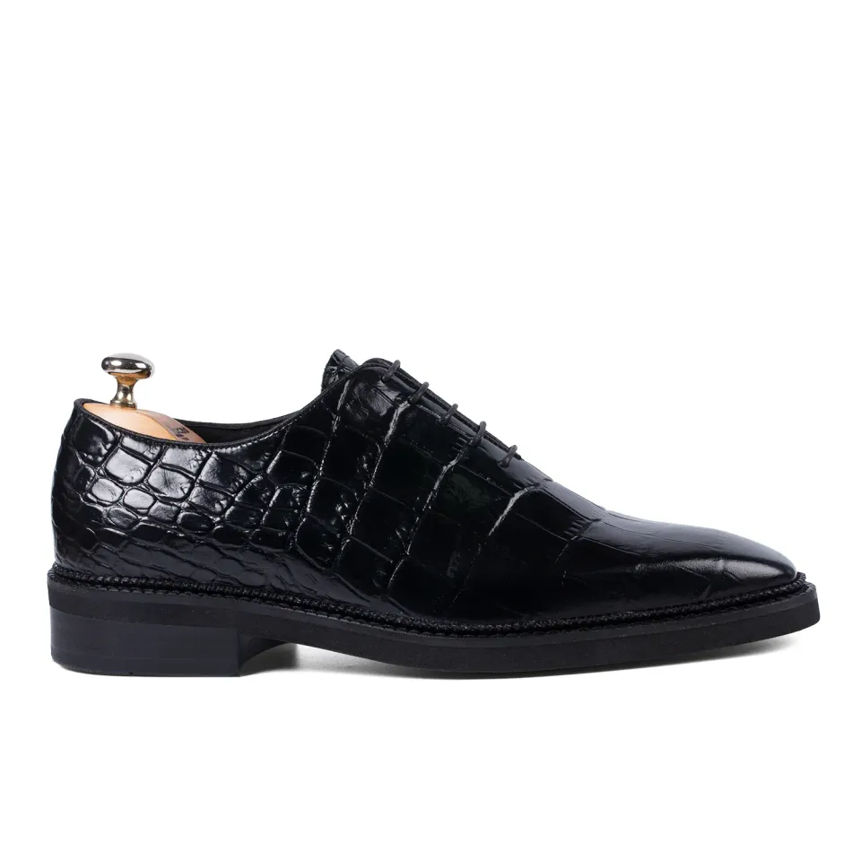 Lucas Shoes 725 Ukr Croco Negru pantofi piele