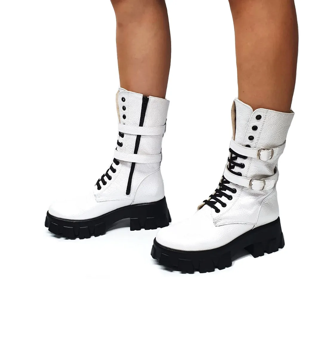 Catinca Shoes BC37 AB bocanci dama alb bizonat piele naturala