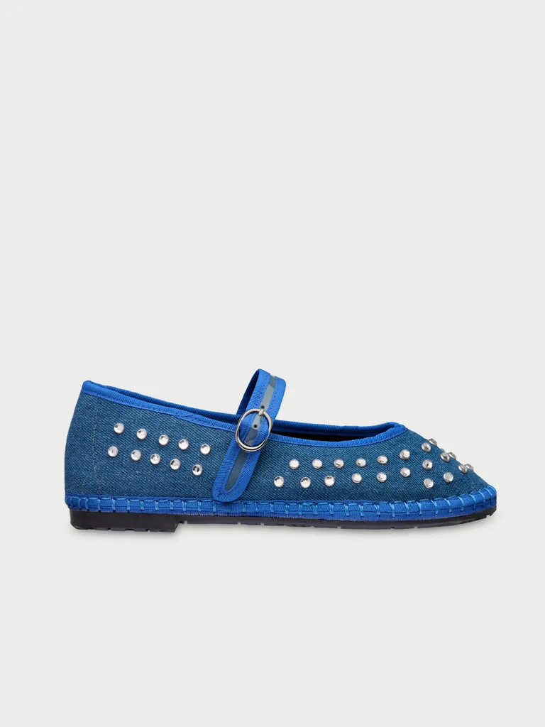 Flagelus Mae Cristal Soshi balerini denim albastru cu cristale