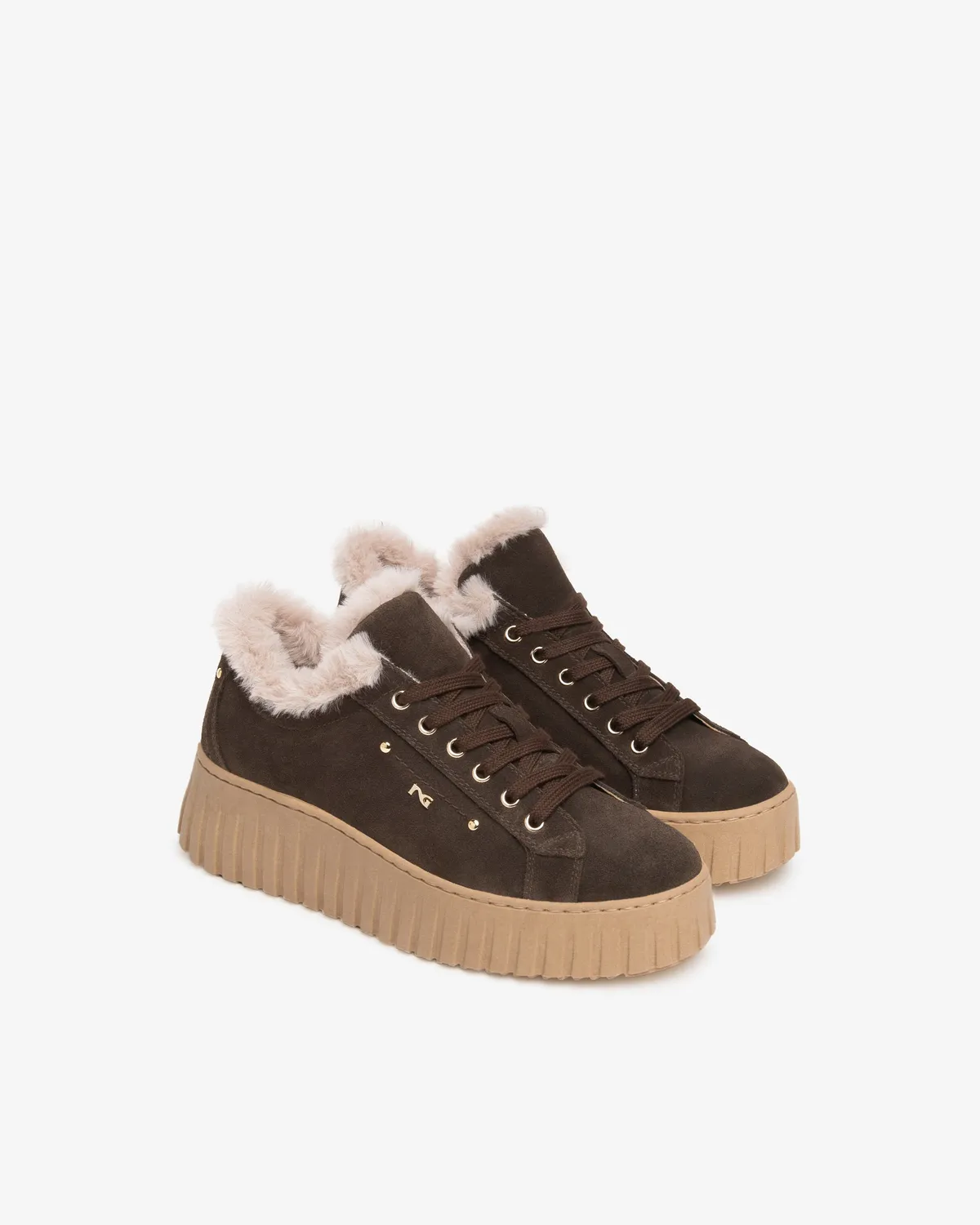 Sneakers NeroGiardini piele intoarsa dama platforma 5 cm