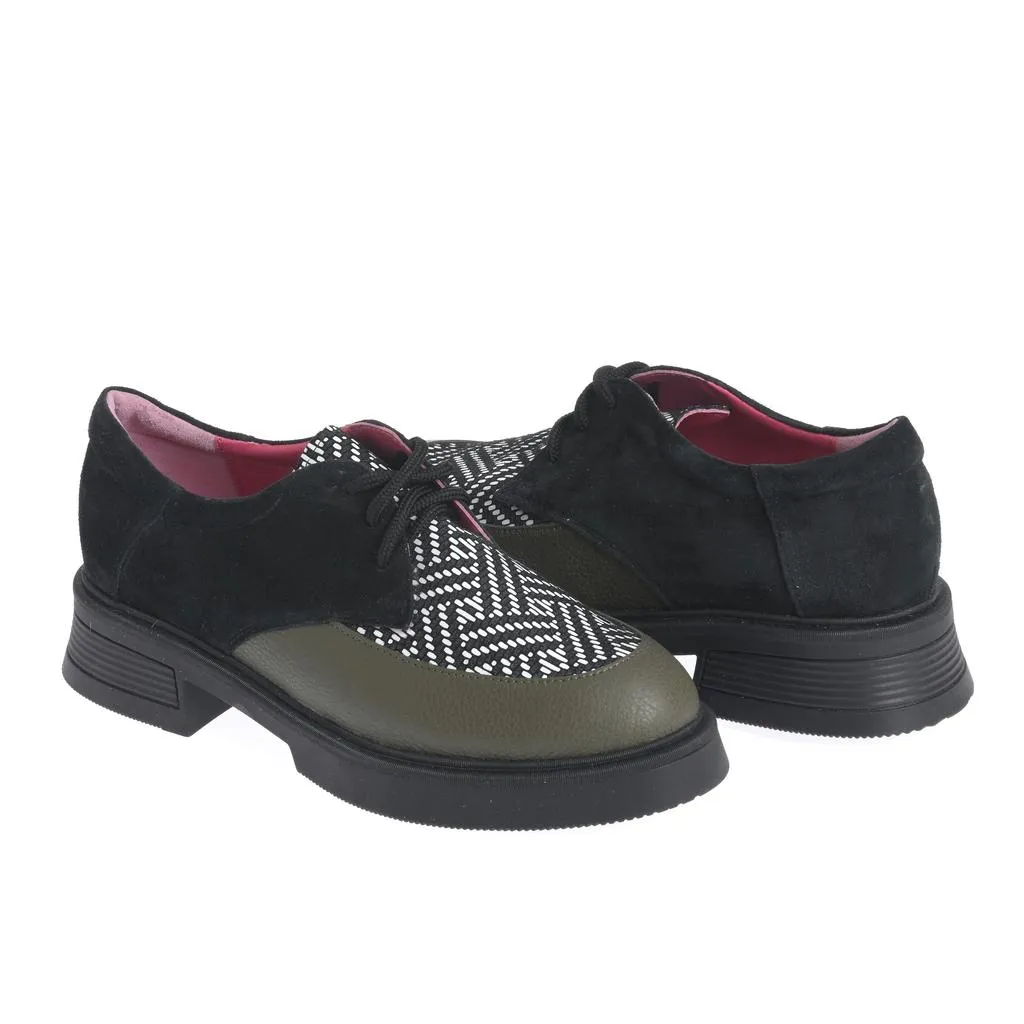 Ana Urbana Shoes Sabina pantofi negru-verde piele