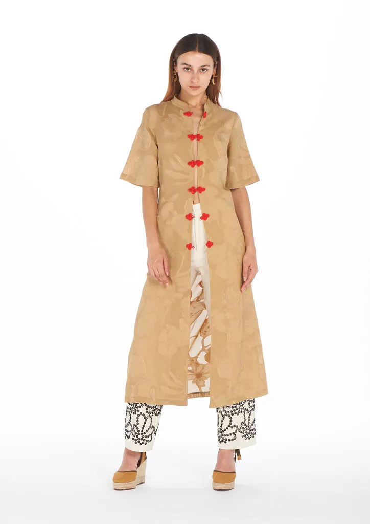 Flagelus Mulan Camel caftan alb-negru lung