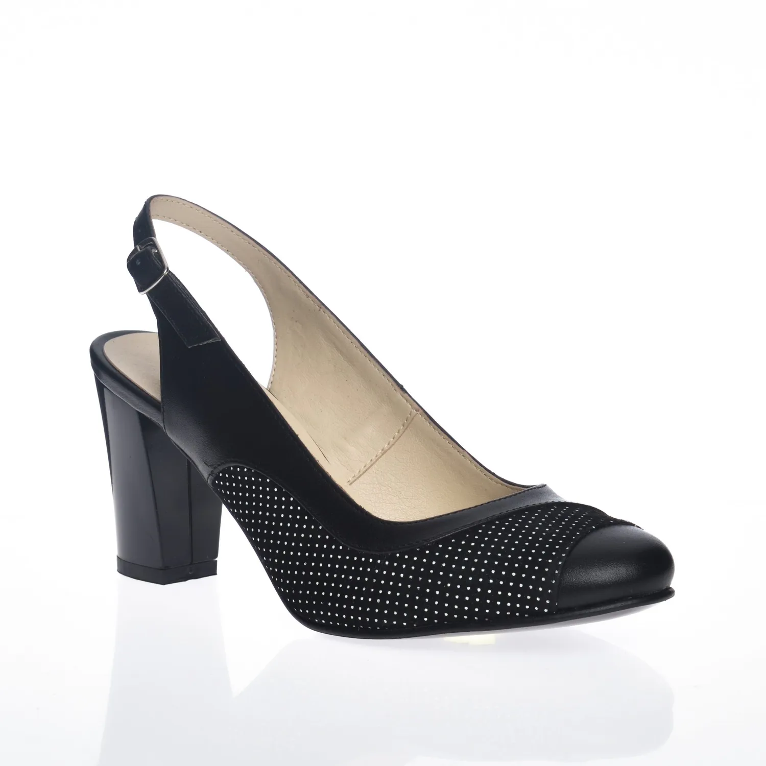 Catinca Shoes D23 NBB sandale dama piele negru buline