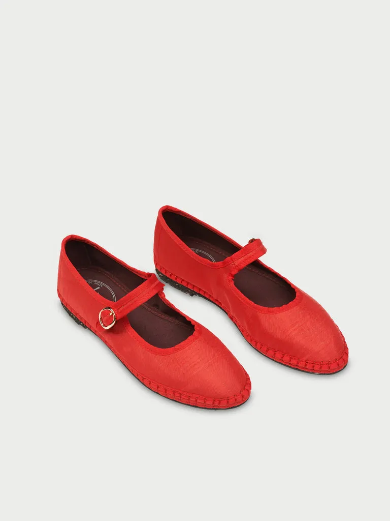 Flagelus Polly pantofi Mary Jane matase rosii