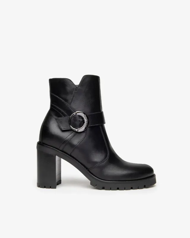 NeroGiardini Botine damă piele cu cataramă toc 9 cm