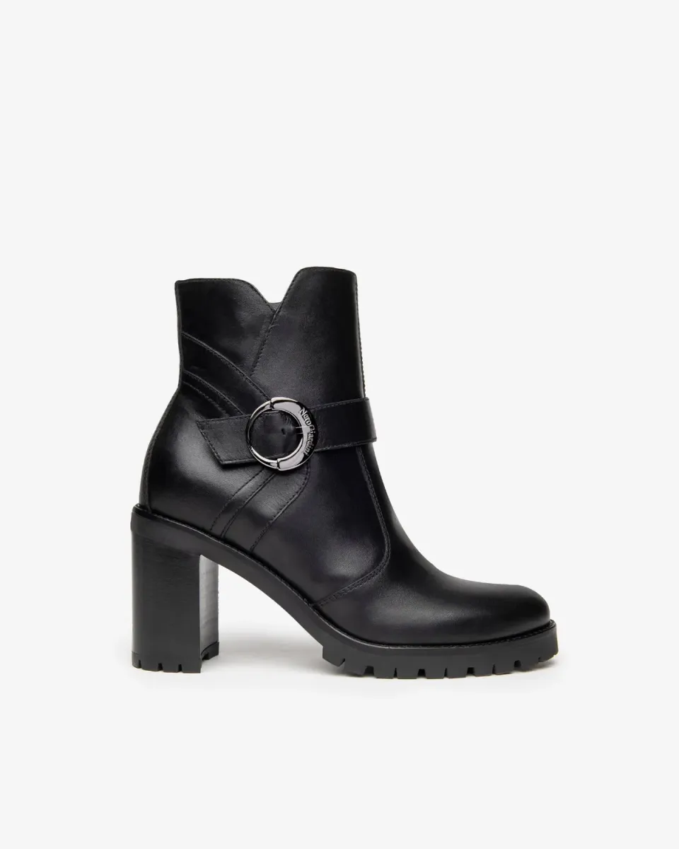 NeroGiardini Botine damă piele cu cataramă toc 9 cm