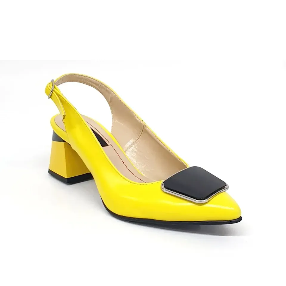 Catinca Shoes D22 GBN sandale dama galben-negru piele