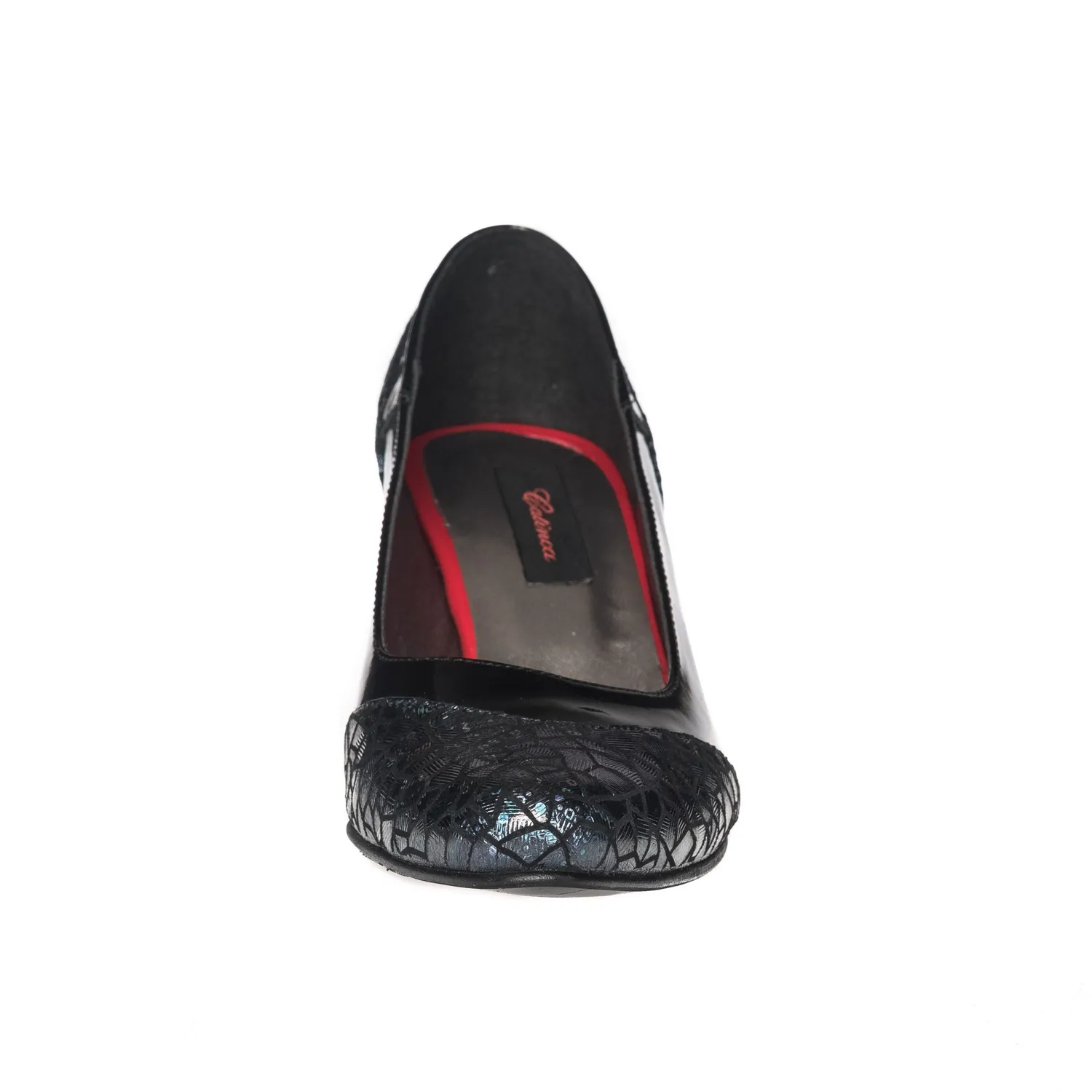 Catinca Shoes 504 NLIA pantofi piele negru lac imprimeu albastru