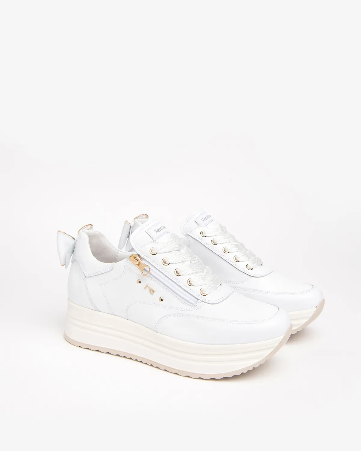 NeroGiardini sneakers piele dama cu funda si fermoar
