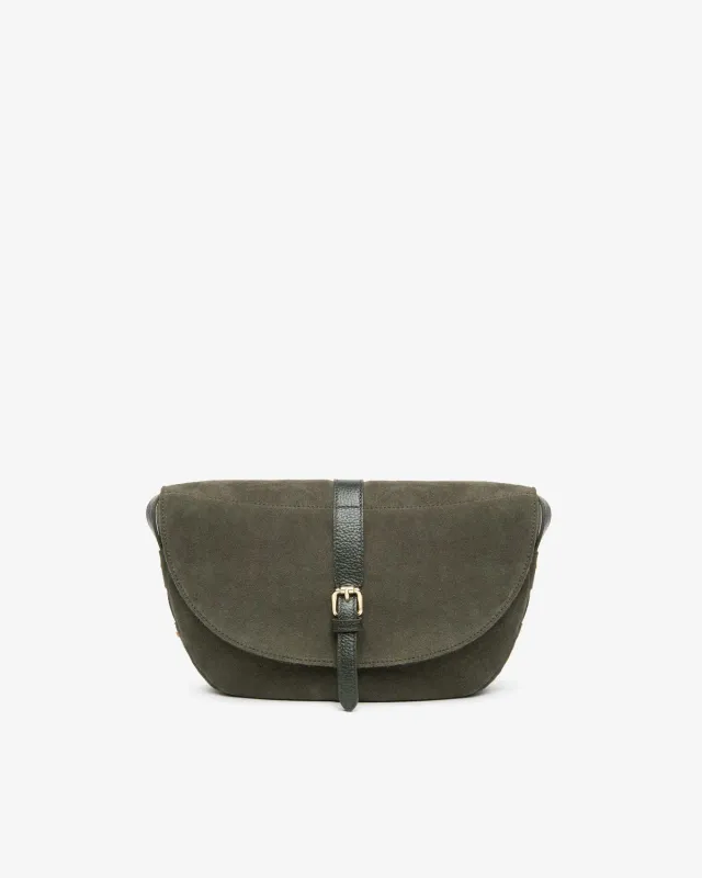 Geanta crossbody NeroGiardini piele intoarsa cu catarama