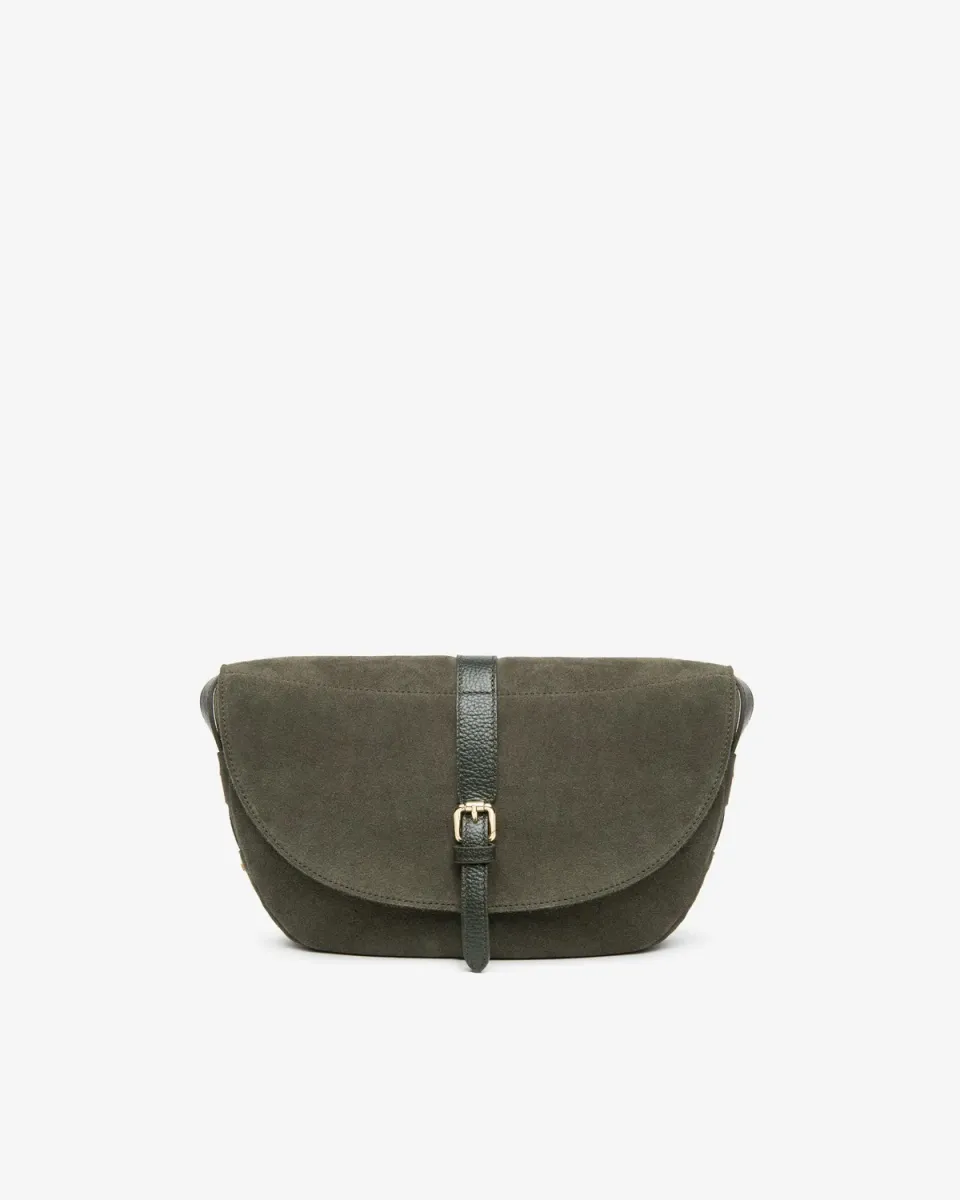 Geanta crossbody NeroGiardini piele intoarsa cu catarama
