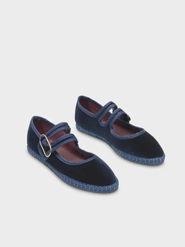 Flagelus Matilda Navy pantofi Mary Jane catifea