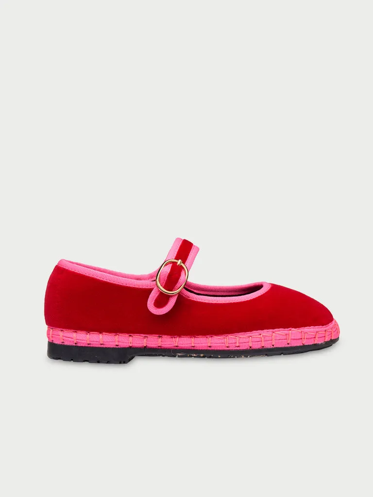 Flagelus Aurelie Kids pantofi Mary Jane rosii catifea