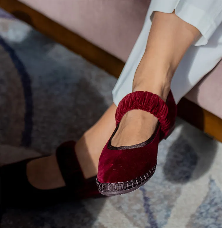 Flagelus Mafalda pantofi burgundy catifea bumbac