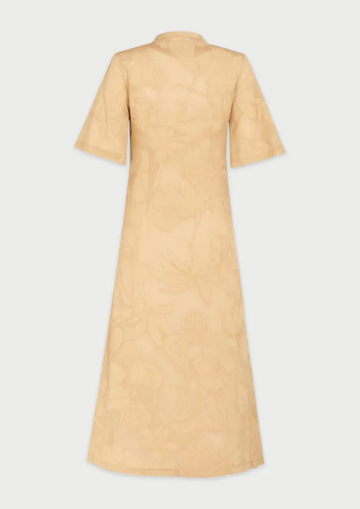 Flagelus Mulan Camel caftan alb-negru lung